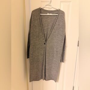 Uniqlo Light Gray Long V-Neck Button Wool Cardigan